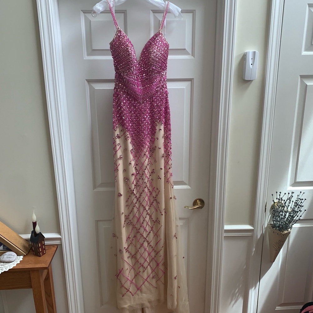 Stunning Hot Pink/Tan Prom Dress